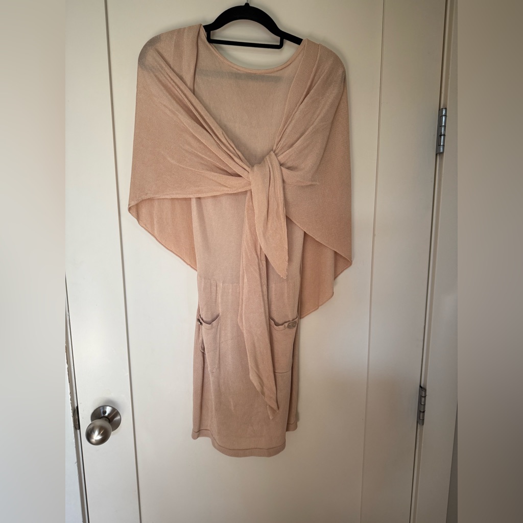 Chanel Pink Viscose Cape Tie Dress Sz 40 $2499
